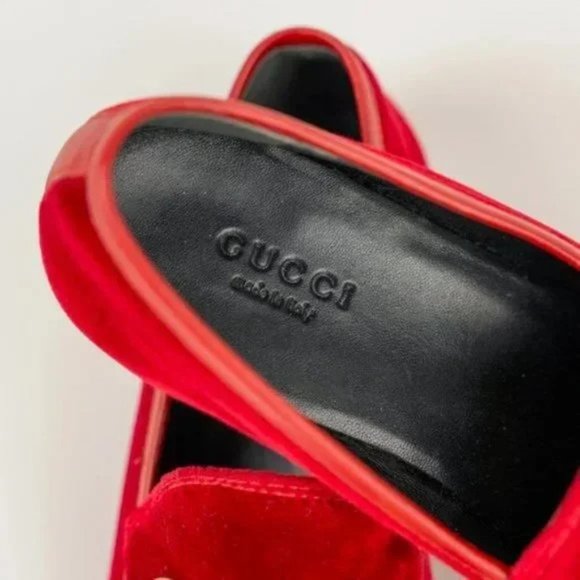 Gucci Jordaan Red Velvet Bit Loafers - Picture 6 of 6